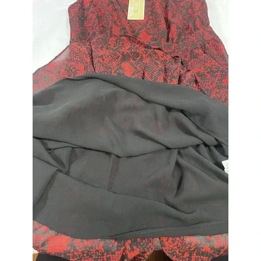 Michael Kors Snake Print Georgette One-Shoulder Dress Red Size 2